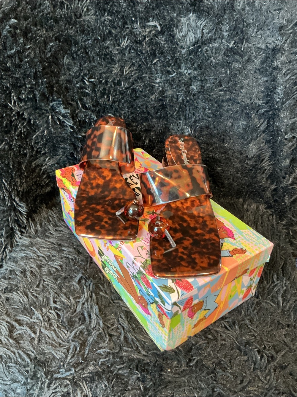 Jeffrey Campbell Tortoiseshell Square Toe Jelly Slides